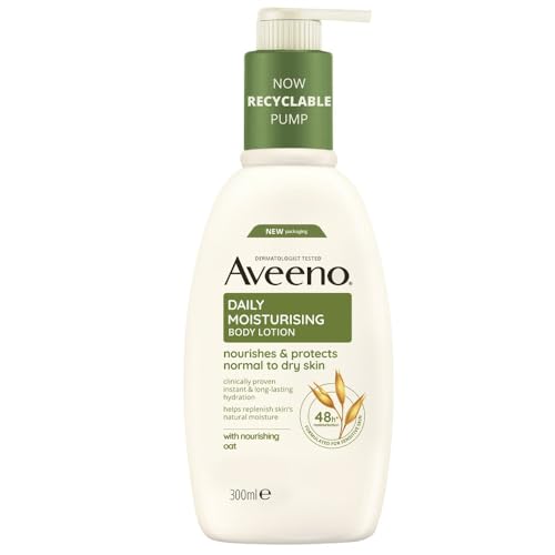 Aveeno Daily Moisturising Body Lotion, With Soothing Oats & Rich Emollients, Suitable For Sensitive Skin, Nourishes and Protects Normal to Dry Skin, Fragrance Free, 300ml