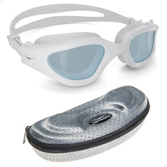 AqtivAqua Swimming Goggles Swimming Adult and Kids Swimming Goggles Kids 6-14 Men Women Swim Goggles Childrens Kids Boys Girls DX-S (All White frame, Silver case, Shade lens)