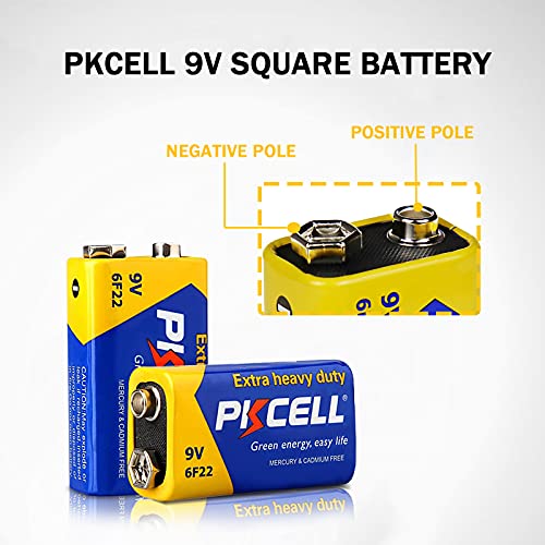 Batteries 9V 6F22/PP3 High Performance Square Battery for smoke alarm,Remote Control Car,Pack of 4,PKCELL