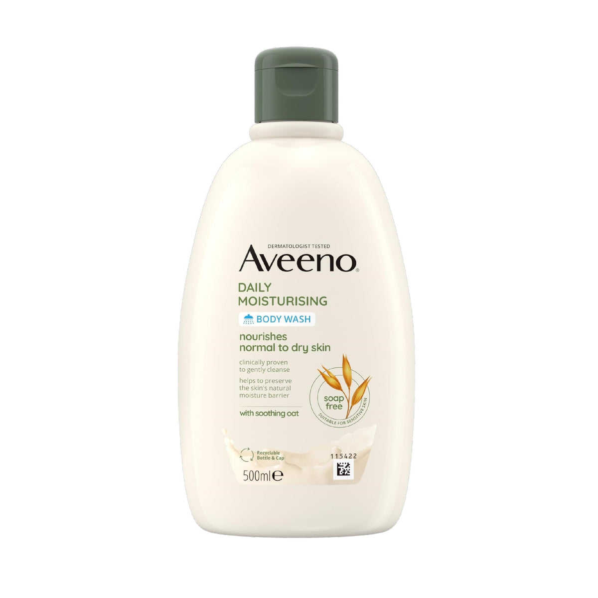 Aveeno Daily Moisturising Body Wash, With Soothing Oat, Suitable For Sensitive Skin, Gently Cleanses and Nourishes, Soap-Free, Lightly Scented, 500ml