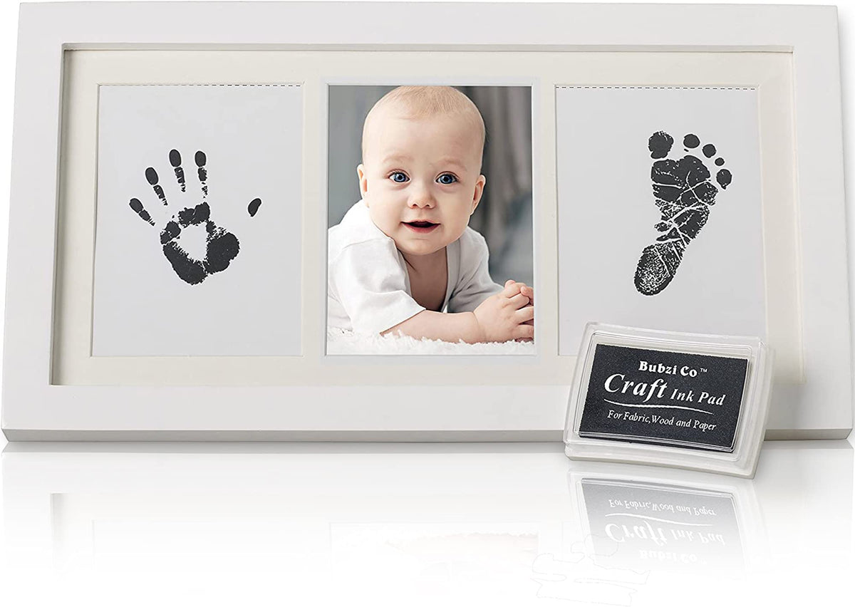 Beautiful Baby Handprint Kit & Footprint Photo Frame for Newborn Girls and Boys, Unique Baby Shower Gifts Set for Registry, Memorable Keepsake Box Decorations for Room Wall or Nursery Decor