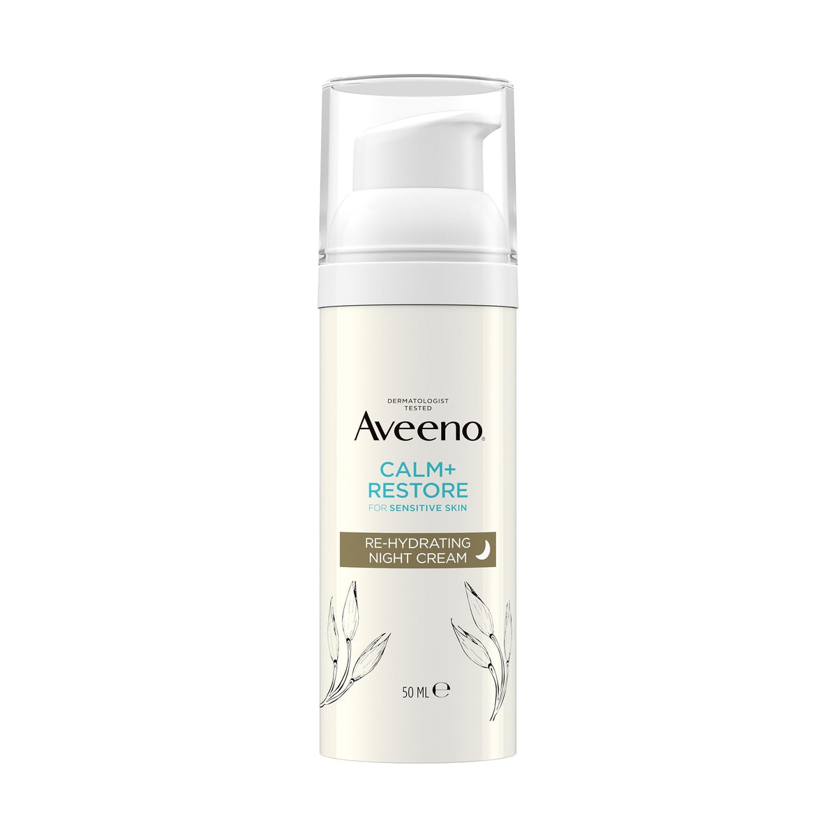 Aveeno Face CALMandRESTORE Re-Hydrating Night Cream, Intensely Nourishes, With Shea Butter & Prebiotic Oat, For Sensitive Skin, Fragrance Free, 50ml