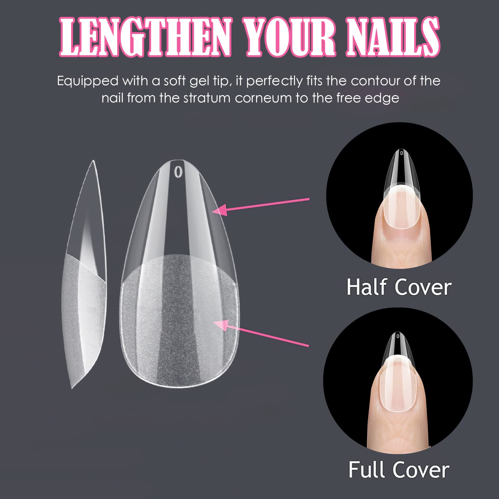 240PCS 12 Sizes Short Almond Gel Nail Tips Set, Soft Nail Art Gel Nail Extensions, Pre-Buffed Artificial Nails Gel Nail Tips Kit, Fit All Nails