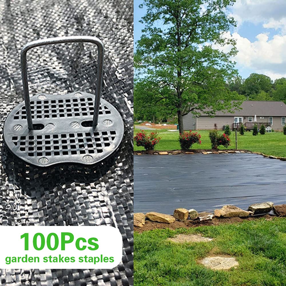 Bakulyor 100 Weed Control Membrane Pegs and 100 Buffer Washer, 6 inches/150mm Weed Mat Pegs, Metal Garden Landscape Staples Artificial Grass Pins Ground Cover Mossing Fabric Artificial Barrier Pegs Assesories