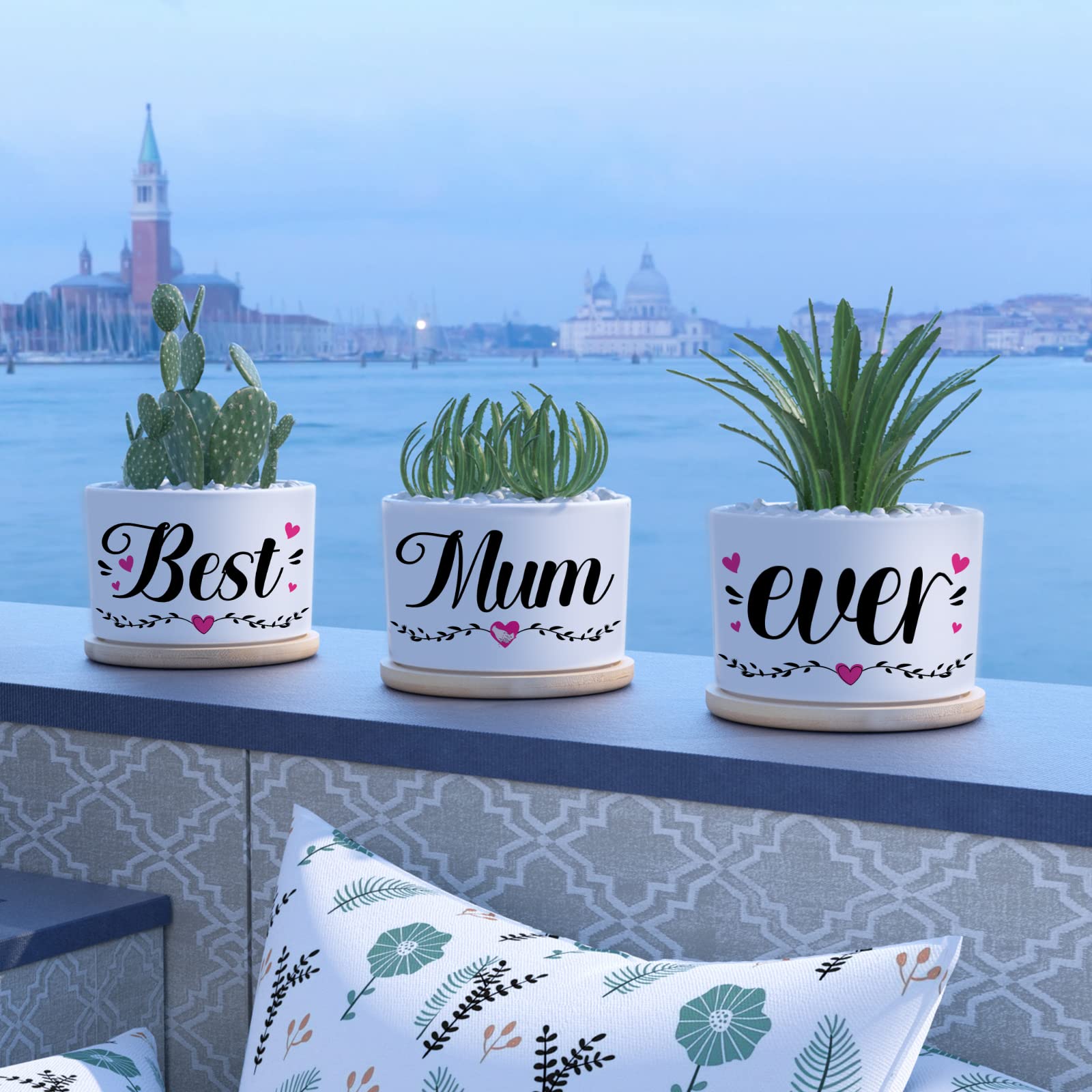 Aujzoo Mum Gifts For Birthday, Mum Gifts from Daughters Sons for Mother's Day, Best Mum Ever Succulent Pots Creative Present for Mom, Garden Decor Planter Succulent Pots