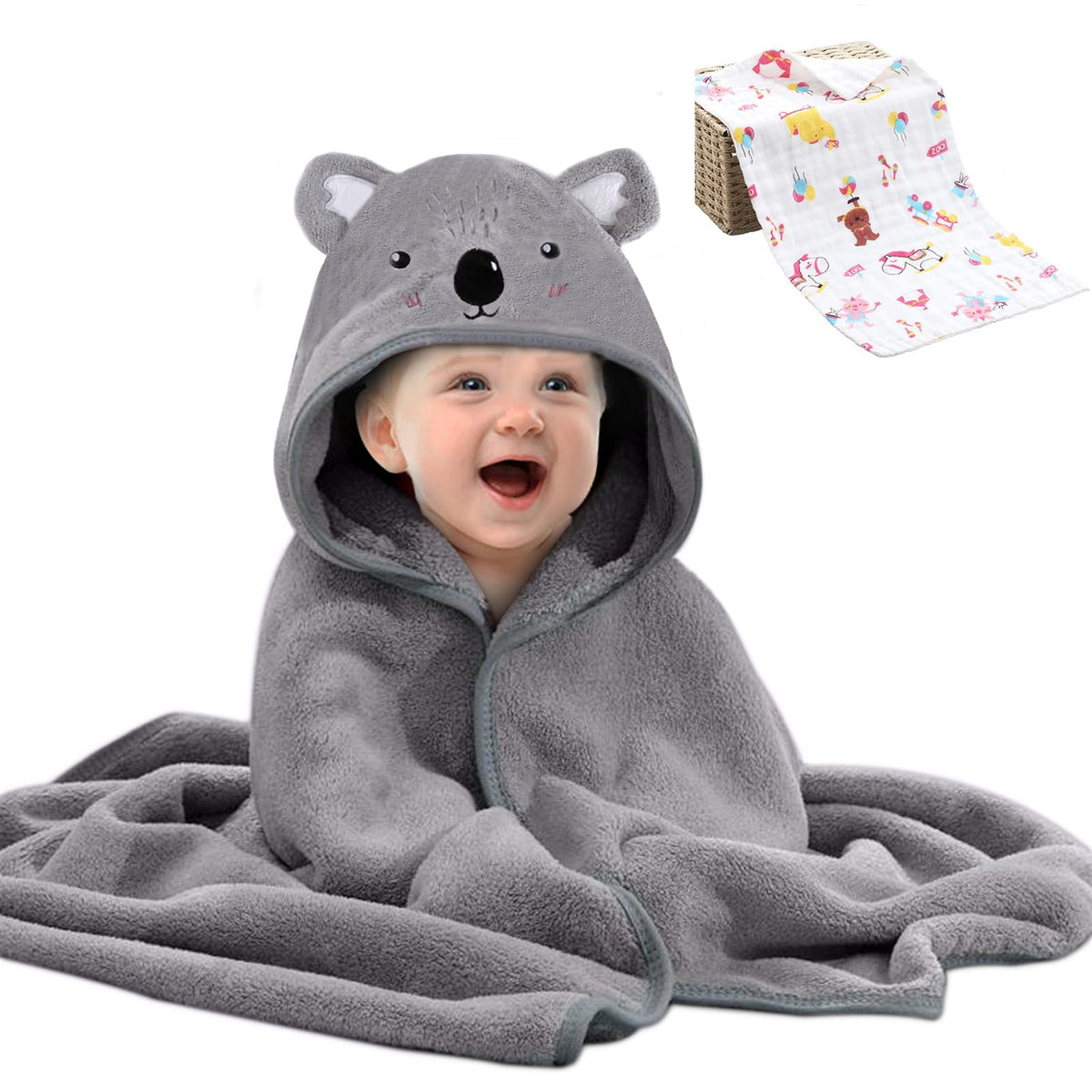 Asnewkit Hooded Baby Towel, Baby Bath Towels with Hood,Unique Animal Design Baby Towel with Hood Soft Absorbent Baby Bath Towels, for Newborn Baby Boy and Girl (Grey Koala)