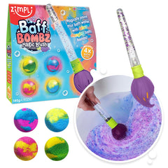 Baff Bombz Magic Brush from Zimpli Kids, 4 x Bath Bombs, Magically Paint your Bath Water, Pocket Money Creative Toy for Children, Birthday Gifts for Boys & Girls , Moisturising Fizzers