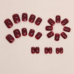 DMQ False Nails Short, 24Pcs Wine Red Glitter Fake Nails, Square Press on Nails, Glitter Stick on Nails with Glue, Full Cover Nail Tips for Women Girls Holiday Nails Art