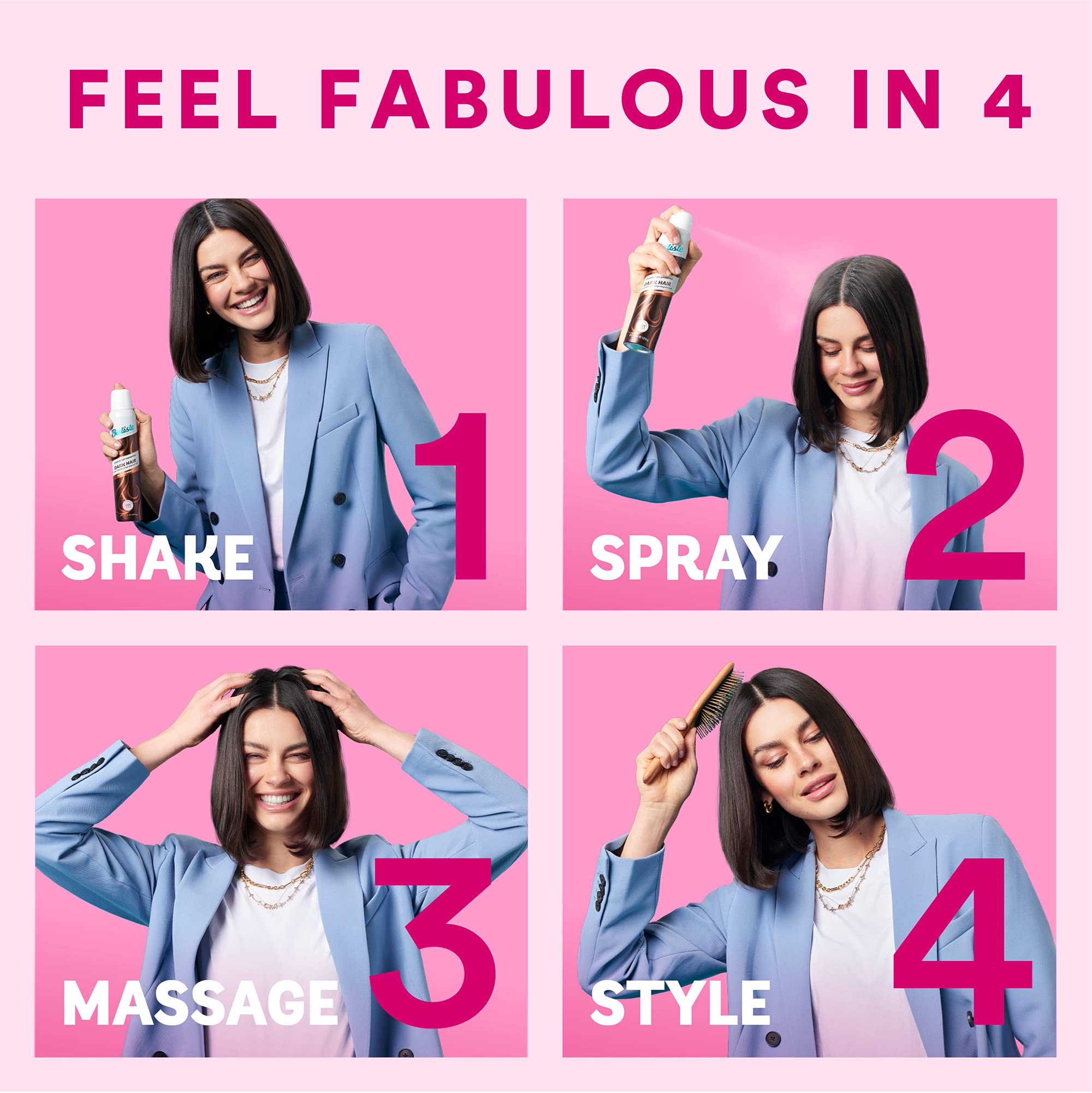 Batiste Dry Shampoo in Divine Dark with a Hint of Colour 350ml, Designed for Brunettes, No Rinse Spray to Refresh Hair in Between Washes, No White Residue for Dark Hair