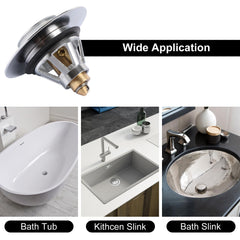 ASelected Sink Plug Pop Up Sink Plugs Universal Sink Stopper Replacement for Bathroom and Kitchen Stainless Steel Sink Drain Push Type Brass Bounce Core Drain Filter with Hair Catcher for 34-40mm