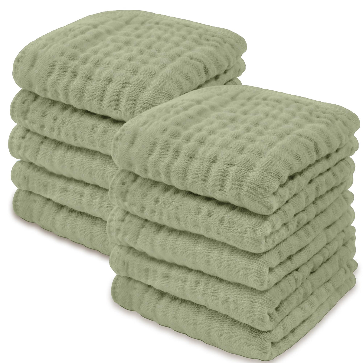 Baby Washcloths, Muslin Cotton Baby Towels, Large 10”x10” Wash Cloths Soft on Sensitive Skin, Absorbent for Boys & Girls, Newborn Baby & Toddlers Essentials Shower Registry Gift (Sage, Pack of 10)