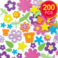 Baker Ross Self Adhesive Flower Garden Foam Stickers - Pack of 200, For Kids to Decorate Collage, Cards & Craft, EK342, 0.8cm-8.5cm