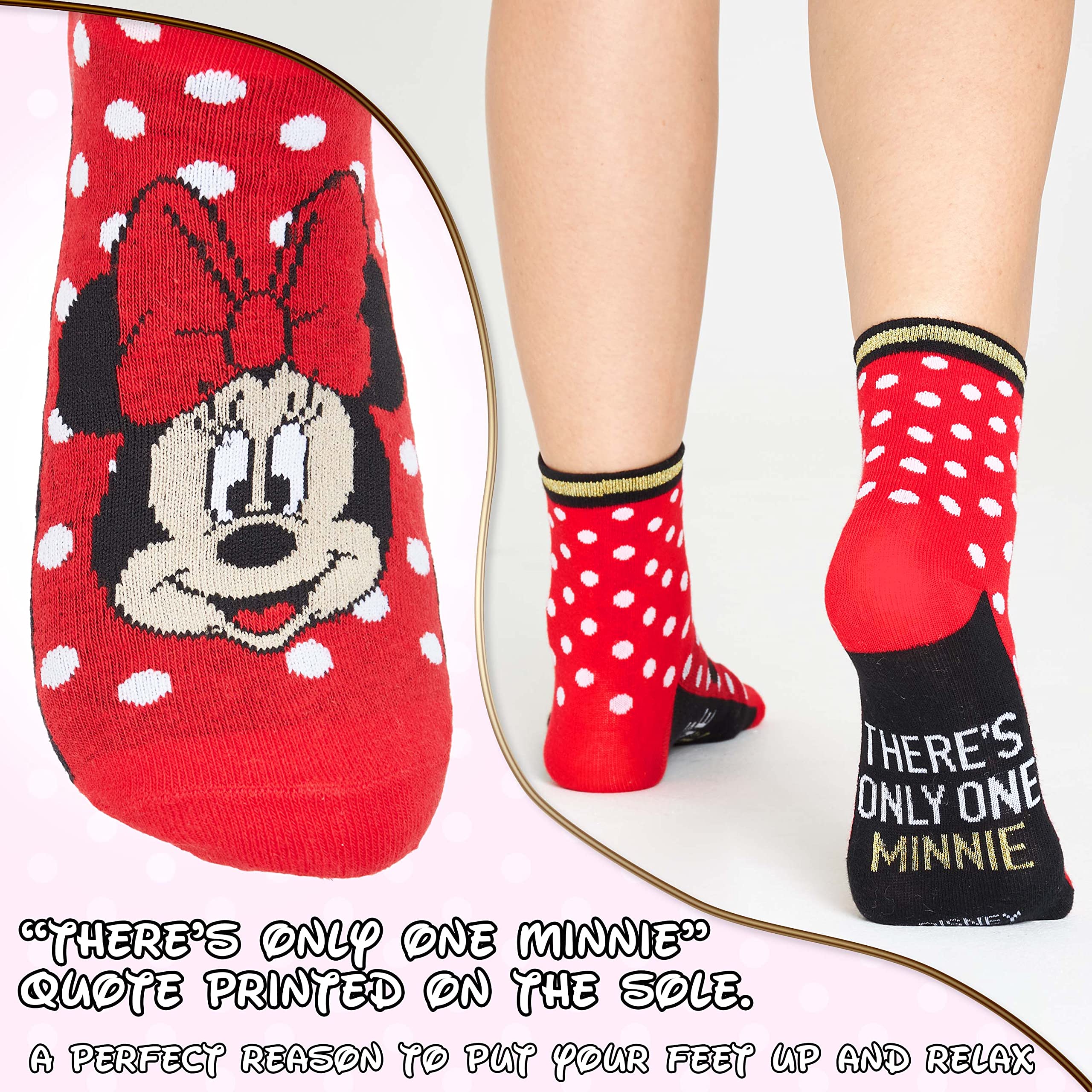 Disney Womens Calf Socks, Soft Stretchy Socks in Pack of 5 - Gifts for Women (Red/Black)