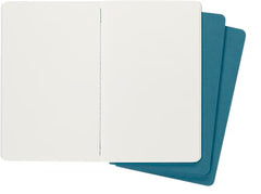 Moleskine Cahier Journal, Set 3 Notebooks with Plain Pages, Cardboard Cover with Visible Cotton Stiching, Colour Brisk Blue, Large 13 x 21 cm, 80 Pages