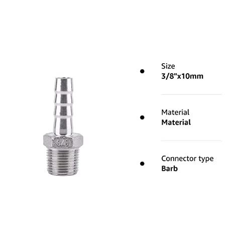 1 x SS304 Stainless Steel Barbed Hose Connector with Thread Adaptor DFE Tail Pipe 1/8~3/4