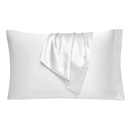 EHEYCIGA Satin Pillow Cases 2 Pack White, Silky Pillowcases for hair and skin with Envelope Closure, Standard Size, 50x75 cm