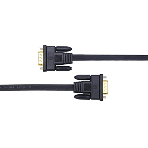 DTech Ultra Thin Flat VGA Cable 1.8m Standard 15 Pin Male to Male Gold Plated Connector SVGA PC Projector HDTVs Laptop Computer Monitor Wire(black.6ft)