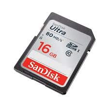 SanDisk Ultra SDHC Memory Card Up to 80 MB/s, Class 10, 16 GB, Black/Grey