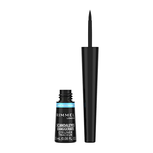 RIMMEL LONDON - Scandal'eyes Exaggerate Liquid Eyeliner - Waterproof, Smudge-proof, Flake-proof, Run-proof - Highly Pigmented Formula & Matte-Black Finish - 001 Black - 2.5ml