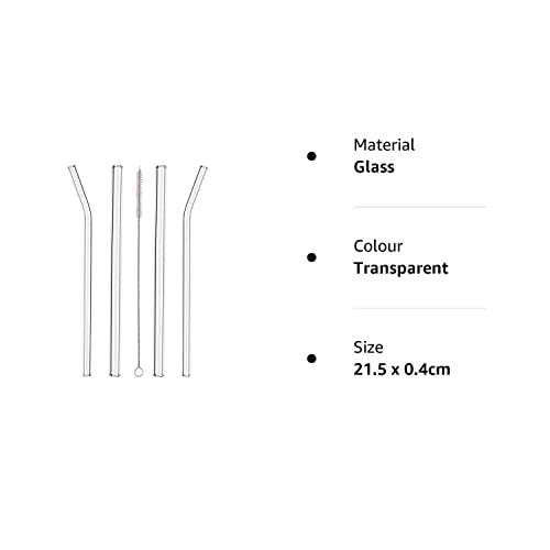 WZ Glass Straws- Clear Reusable Glass Straw- Durable Glass Straws Drinking for Smoothie Cocktail Milkshake Cold Drinks (Pack of 2 Straight 2 Bent Drinking Straws and 1 Straw Cleaner)