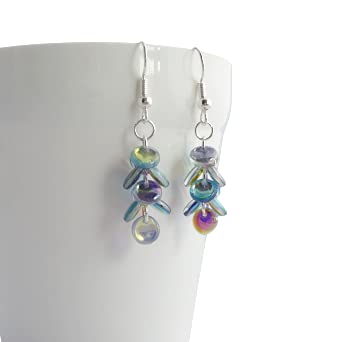 Mermaid Tail Dangle Earrings (Blue/Silver, sterling-silver)