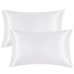 EHEYCIGA Satin Pillow Cases 2 Pack White, Silky Pillowcases for hair and skin with Envelope Closure, Standard Size, 50x75 cm