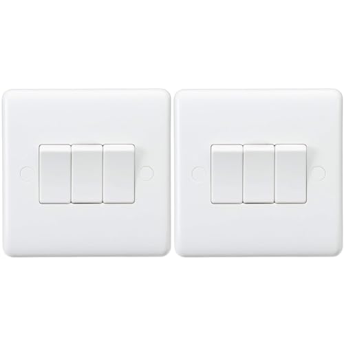 Knightsbridge CU4000 Curved Edge 10 A 3 Gang 2 Way Switch, White (Pack of 2)