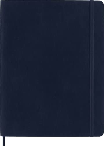 Moleskine - Classic Ruled Paper Notebook - Soft Cover and Elastic Closure Journal - Color Sapphire Blue - Size Extra Large 19 x 25 A4 - 192 Pages