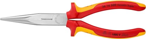 Knipex Snipe Nose Side Cutting Pliers (Stork Beak Pliers) chrome-plated, insulated with multi-component grips, VDE-tested 200 mm (self-service card/blister) 26 16 200 SB