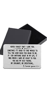 I Love You Gifts for Him, Never Forget That I Love You Engraved Wallet Insert Card with Jewelry Box Boyfriend Husband Girlfriend Wife Anniversary Valentines Christmas Gifts for Him