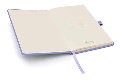 Notes London Eco A5 Notebook with Lined Pages, Pen Loop, Ribbon, Date Marks and Paper Pocket, Medium Hardback Journal, Note, sustainably sourced paper (Pastel Purple)