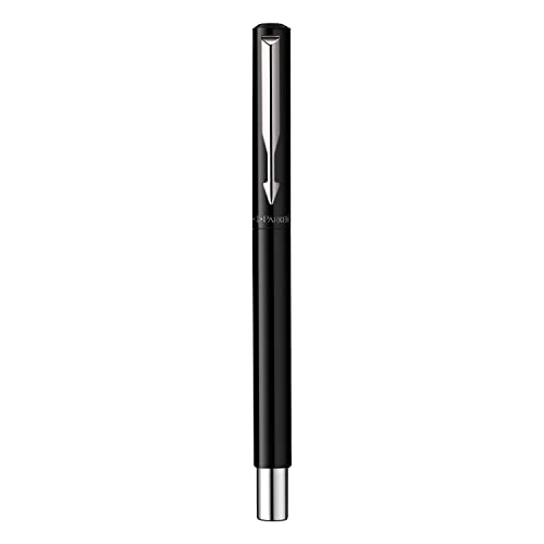 Parker Vector Fountain Pen   Black with Chrome Trim   Medium Nib   Blue Ink   Hangtab