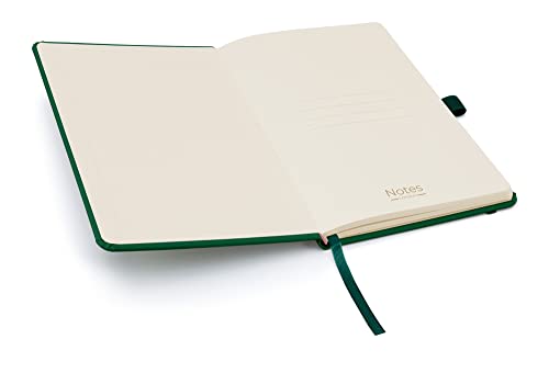 Notes London Eco A5 Notebook with Lined Pages, Pen Loop, Ribbon, Date Marks and Paper Pocket, Medium Hardback Journal, Note, sustainably sourced paper (Green)