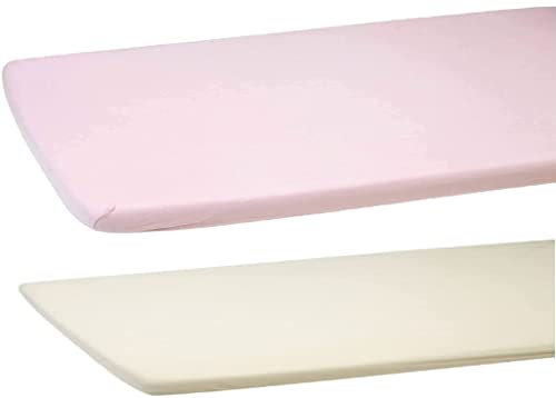 Dudu N Girlie Cotton Travel Cot Sheets Fitted   Travel Fitted Sheet 95x65   Jersey Soft Bedsheet Hypoallergenic Elasticated Breathable Fitted Cot Sheets (Pack of 2, Cream & Pink)