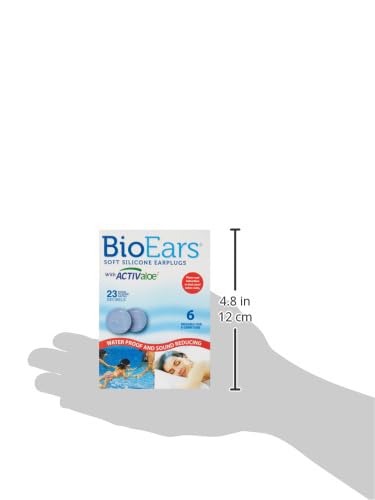 BioEars 41304 Soft Silicone Earplugs with ACTIValoe. Premium silicone. Protection from Water and Noise (6 pairs),Blue