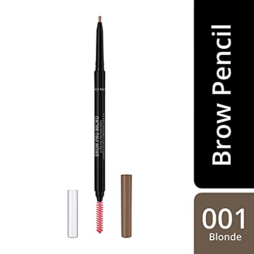 Rimmel London Brow Pro Micro Ultra-Fine Precision Pencil & Brush, Natural-looking Defined Brows, Blonde, 0.03 g