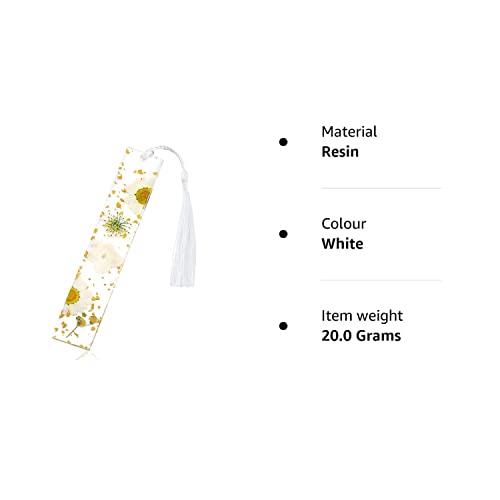 PROUSKY Pressed Flower Bookmark, Dried Flower Resin Bookmarks, Pressed Floral Reading Page Markers with Tassel Daisy Book Markers for Readers Teachers Students Birthday Gift, White, (A3Y381A)