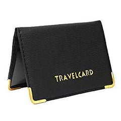 Unisex Soft Leather Travel Card Bus Pass Holder Credit Card ID Card Wallet Cover Case Holder by REAL ACCESSORIES Plain/Polka Dot Bus Pass Holder (Black)