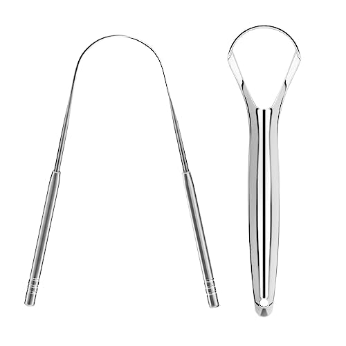 2 Pack Tongue Scraper Stainless Steel Tongue Cleaner Metal Tongue Care Tool Oral Cavity Scrapers Fresh Breath Care Scraper for Dental Hygiene and Reducing Bad Breath ('U' Shape and 'Handle' Shape)