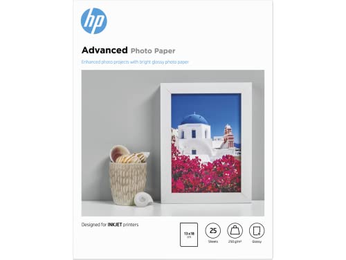 HP Q8696A, 13 x 18 cm Borderless, Advanced Glossy Photo Paper, 250 gsm, 25 Sheets, White