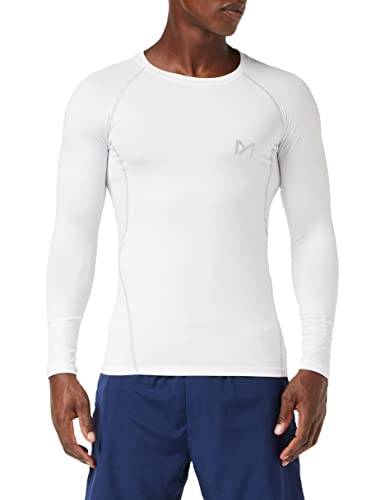 MEETYOO Men's MenÂ’s Compression Base Layer Top Long Sleeve T-shirt Sports Gear Fitness Tights for Running Gy Shirt, White, XL UK