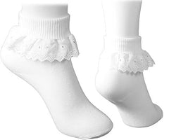 COSHAL® 3 Pairs Girls Ankle socks Children’s Frilly School Socks with Lace, Girls Back to school socks Party Wear Uniform Comfort Socks frilly lace (6-8) White