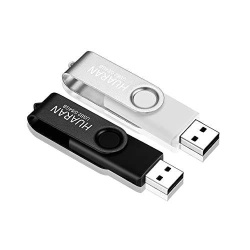 2 Pack HUARAN 64GB Memory Stick USB Flash Drive 64G Swivel Design Memory Sticks Fold Storage (Black Silver)