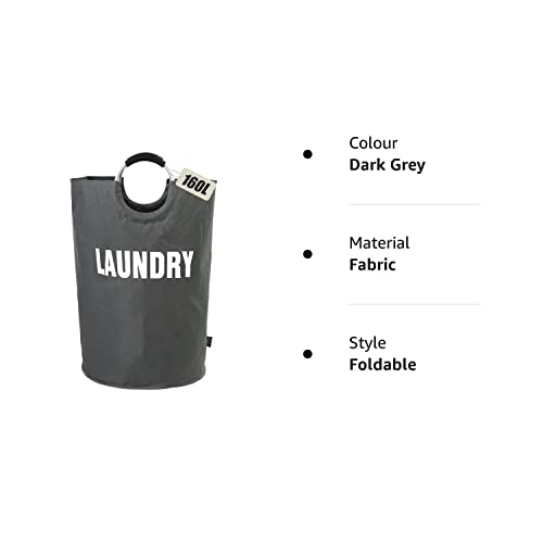 DOKEHOM 160L XX-Large Laundry Basket (7 Colors), Collapsible Laundry Bag, Foldable Laundry Hamper, Folding Washing Bin (Dark Grey, XXL)