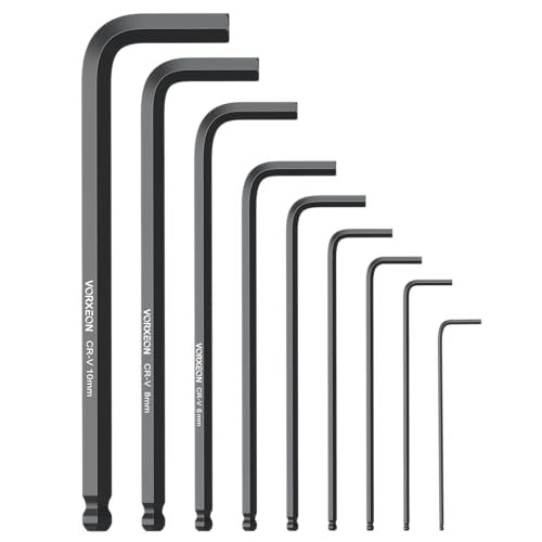 VORXEON 9PCS Allen Wrench Hex Key Set 1.5mm-10mm, Metric Long Ball End Allen Key Set L-Key with Visible Coding for Bike Motorcycle Repair Furniture Assembly Household DIY