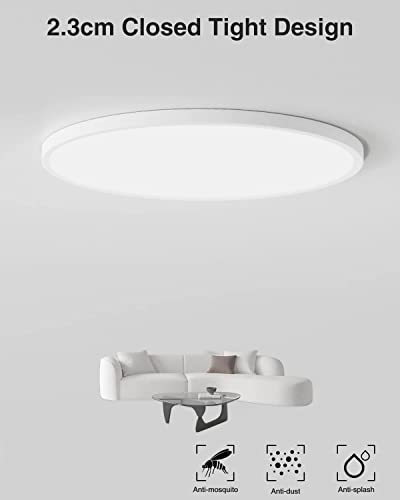 slochi Bathroom Lights,24W 2050LM Round Ceiling Lights,150W Equivalent,6500K,Ultra-Thin,Small,IP54 Waterproof Modern LED Flush Mount Ceiling Lamp for Bedroom,Kitchen,Toilet,Porch,Utility RoomØ23CM