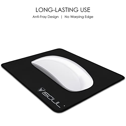 iSOUL Mouse Pad, Mice Pad with Non-Slip Rubber Base, Mouse Mats for Computers Durable Stitched Edges, Neoprene Smooth Surface for Laser and Optical Mouse Mat, Black