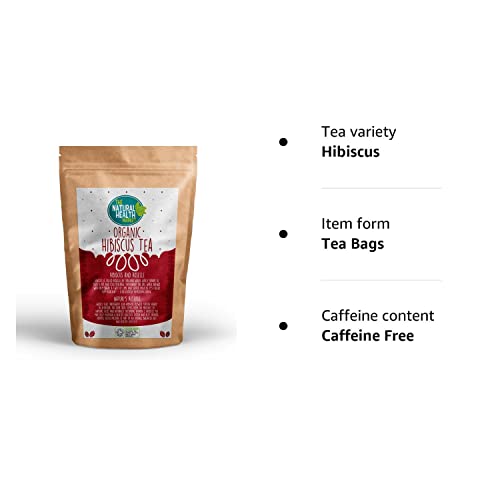 Organic Hibiscus Tea Bags (20 Bags) by The Natural Health Market • Roselle Tea Bags Produce a Vivid Red Tea • 100% Natural Hibiscus Flowers