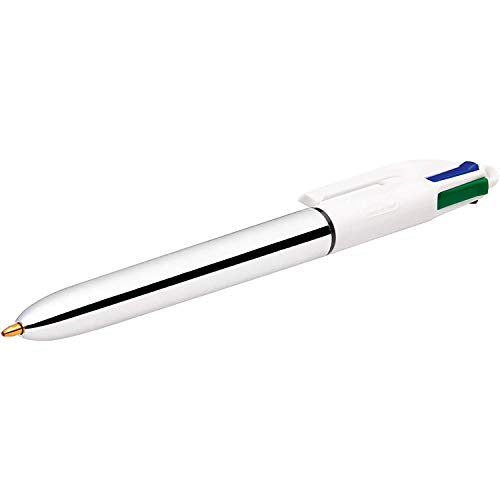 BIC 4 Colours Shine Pens, Multicoloured Pen, Retractable Ballpoint Pens, Biro Pens, Medium 1.0mm, Green, Blue, Black, Red, 3 Pens Per Pack, 1 Pack