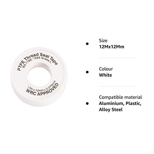 All Trade Direct 1 X Ptfe White Thread Seal Tape 12Mx12Mm Teflon Plumber Plumbing Joint Water Oil